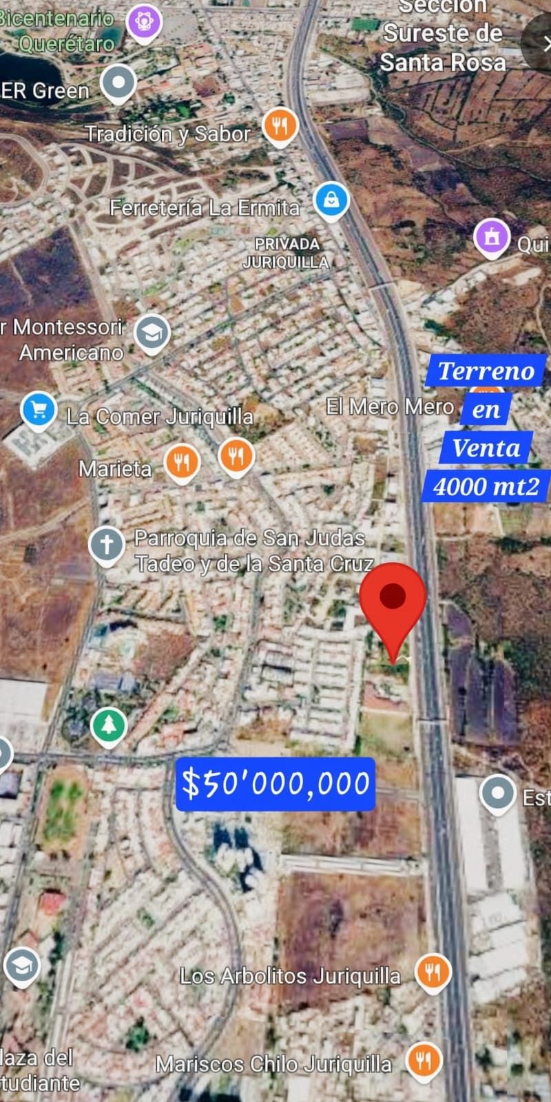 Terreno Comercial en Venta (4000 mts) sobre Av. Paseo de la República, Queretaro, Qro.
